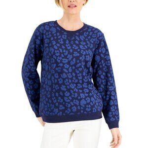 Karen Scott XL Petite Navy Blue Animal Print Fleece Pullover Sweater NWT